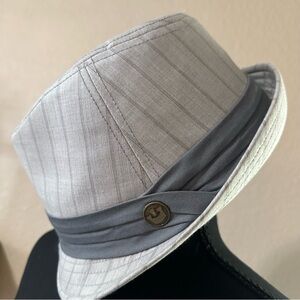 GOORIN BROS flip up fedora hat pinstripe gray band men's Large classic